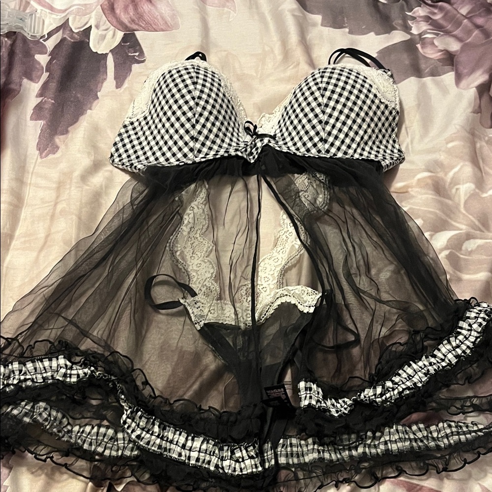 Victoria's Secret Black and White Gingham Chemise